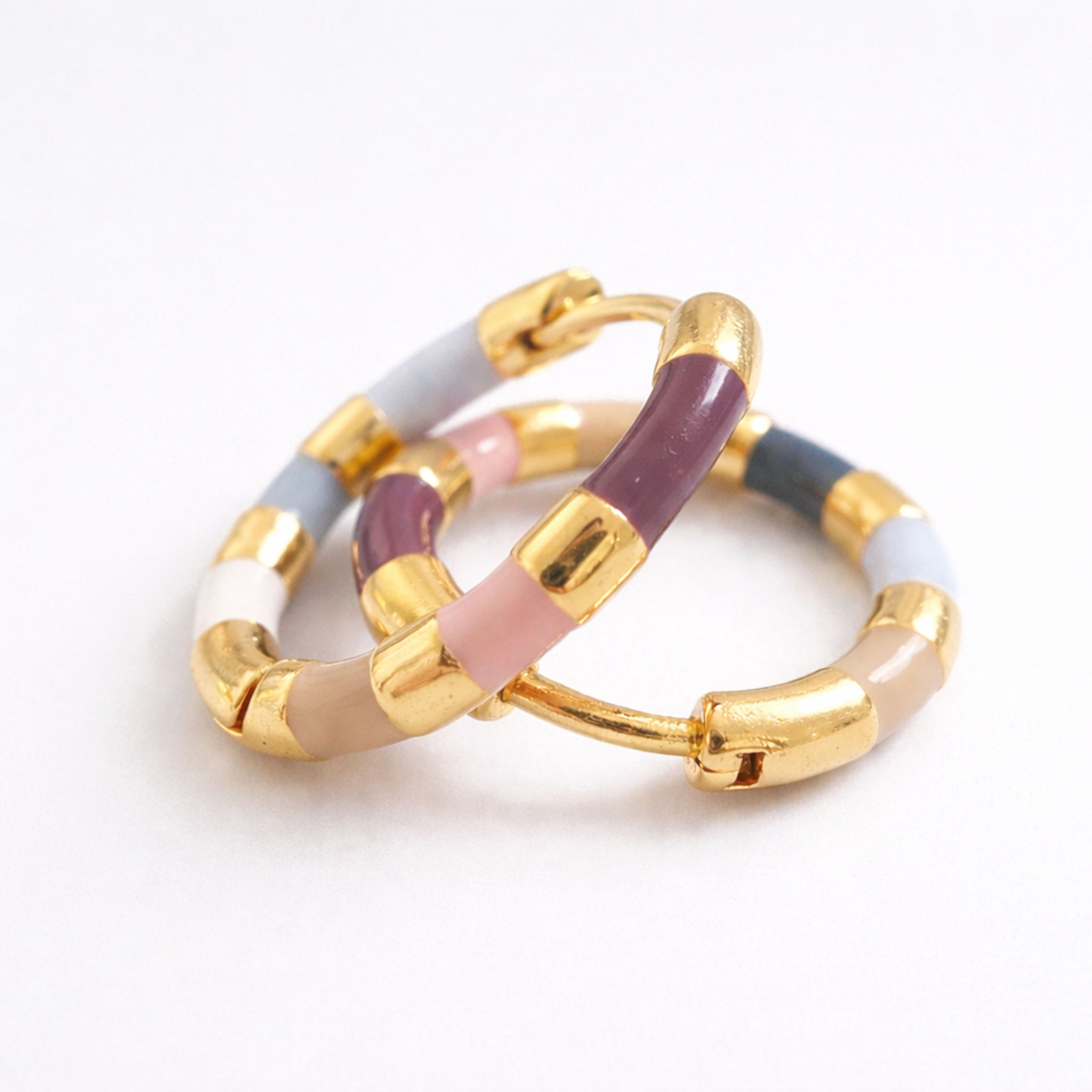 Pastel enamel hoop earrings with gold accents